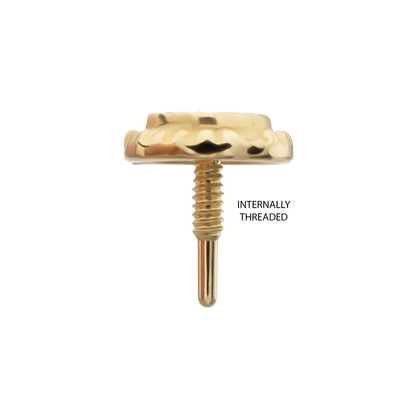 14Kt Yellow Gold M0.8 Internally Threaded Milgrain Edge Corrugated Round Top