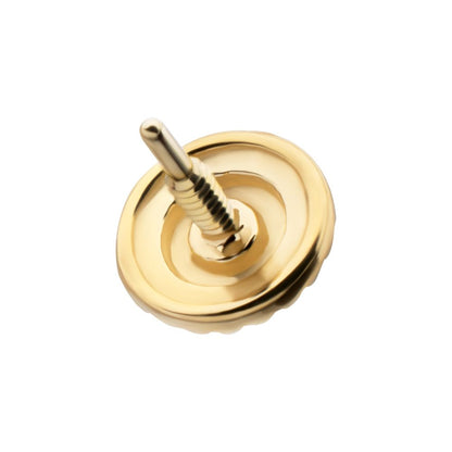 14Kt Yellow Gold M0.8 Internally Threaded Milgrain Edge Corrugated Round Top