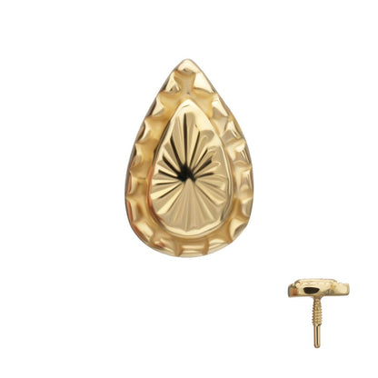 14Kt Yellow Gold M0.8 Internally Threaded Milgrain Edge Corrugated Teardrop Top