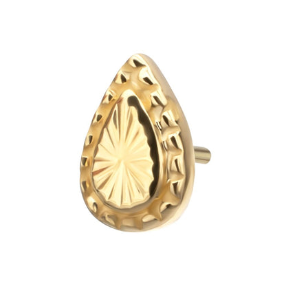 14Kt Yellow Gold M0.8 Internally Threaded Milgrain Edge Corrugated Teardrop Top