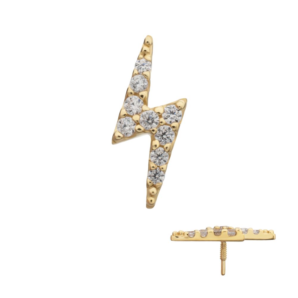 14Kt Yellow Gold M0.8 Internally Threaded Pave Gem Lightning Bolt Top