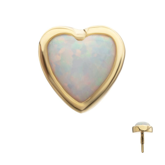 14Kt Yellow Gold M0.8 Internally Threaded Bezel Set Heart Opal Top