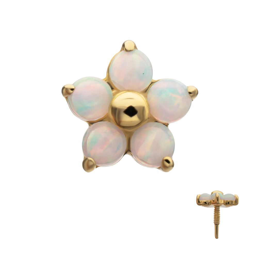 14Kt Yellow Gold M0.8 Internally Threaded 5-Petal Opal Flower Top