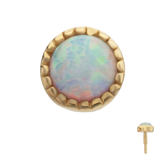 14Kt Yellow Gold M0.8 Internally Threaded Milgrain Edge Round Opal Top