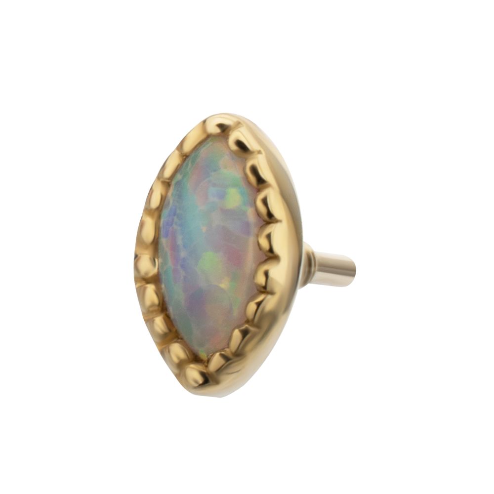 14Kt Yellow Gold M0.8 Internally Threaded Milgrain Edge Marquise Opal Top