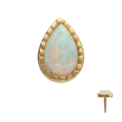 14Kt Yellow Gold M0.8 Internally Threaded Milgrain Edge Teardrop Opal Top