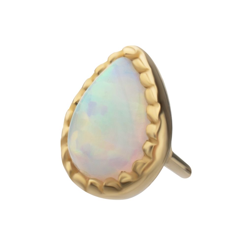 14Kt Yellow Gold M0.8 Internally Threaded Milgrain Edge Teardrop Opal Top