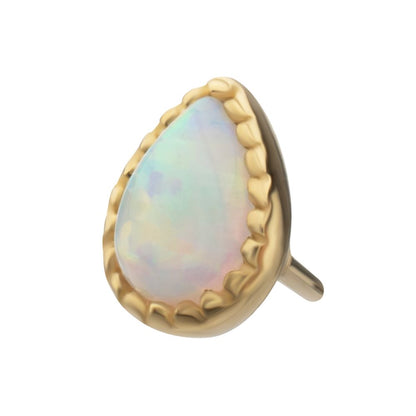 14Kt Yellow Gold M0.8 Internally Threaded Milgrain Edge Teardrop Opal Top