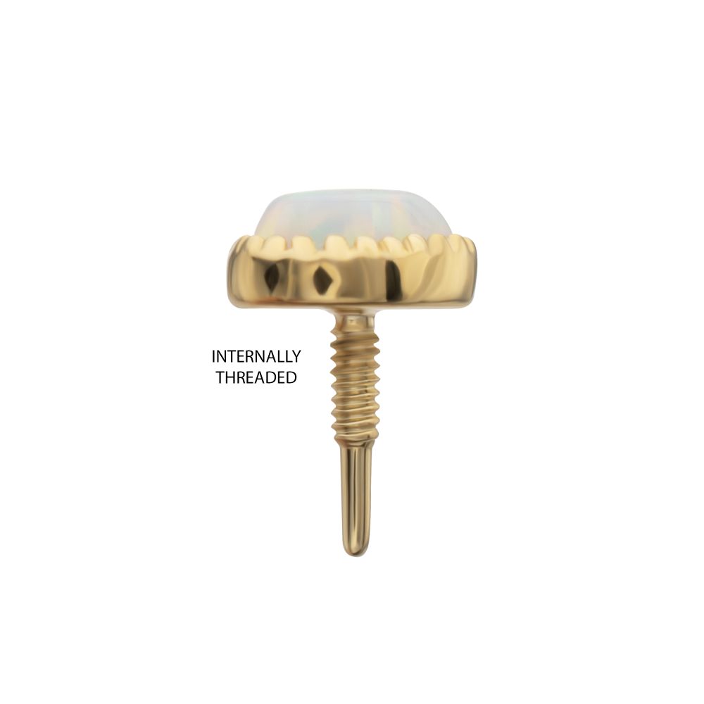 14Kt Yellow Gold M0.8 Internally Threaded Milgrain Edge Teardrop Opal Top