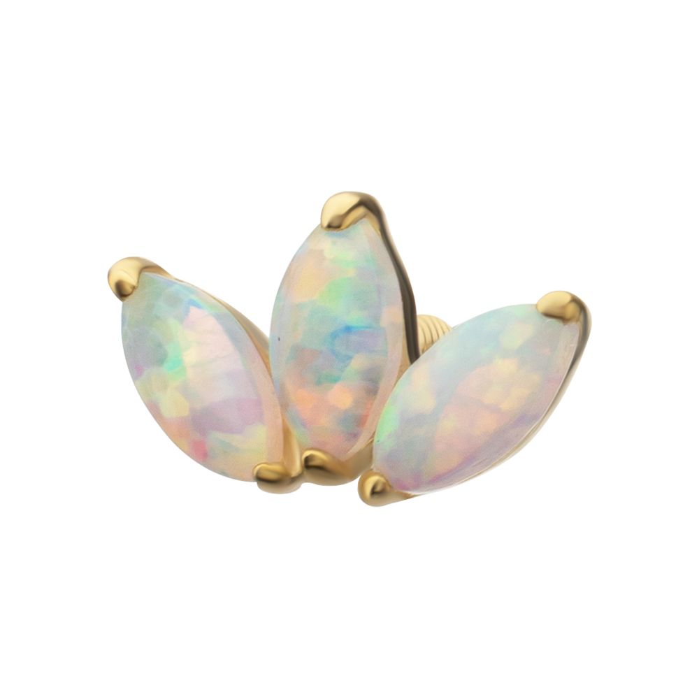 14Kt Yellow Gold M0.8 Internally Threaded 3-Cluster Marquise Opal Fan Top