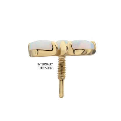 14Kt Yellow Gold M0.8 Internally Threaded 3-Cluster Marquise Opal Fan Top
