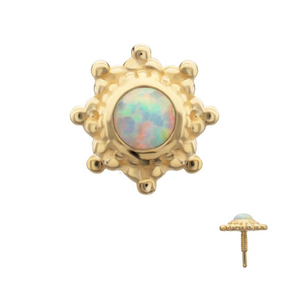 14Kt Yellow Gold M0.8 Internally Threaded Beaded Flower Opal Top