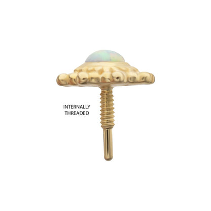 14Kt Yellow Gold M0.8 Internally Threaded Beaded Flower Opal Top