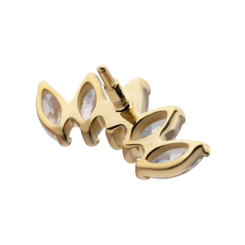 14Kt Yellow Gold M0.8 Internally Threaded Five-Gem Fan Marquise Cluster Top