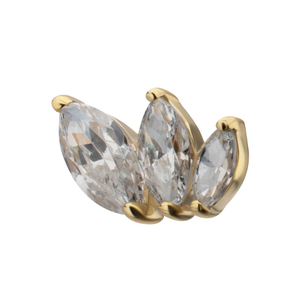 14Kt Yellow Gold M0.8 Internally Threaded Staggered Triple Marquise Cluster Top