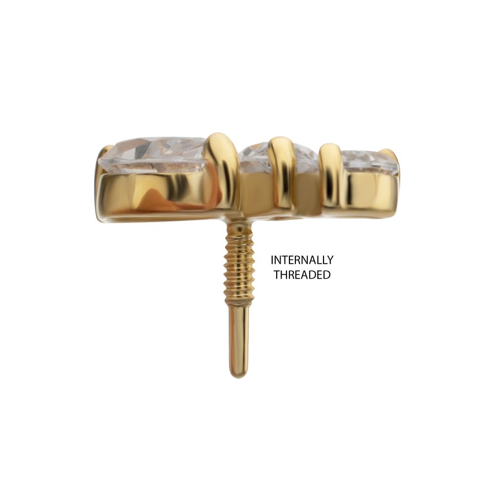 14Kt Yellow Gold M0.8 Internally Threaded Staggered Triple Marquise Cluster Top