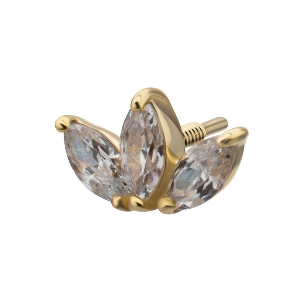 14Kt Yellow Gold M0.8 Internally Threaded Prong Set Triple Cluster Marquise Fan Top