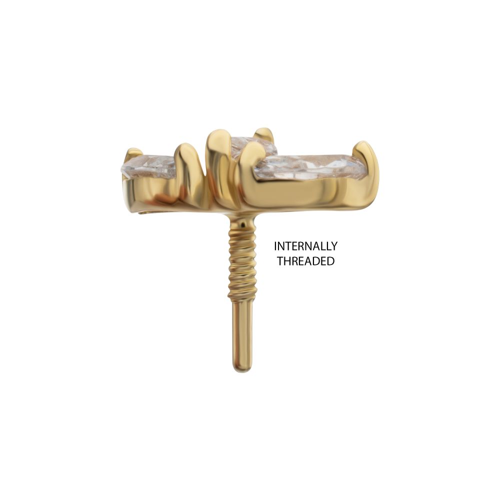 14Kt Yellow Gold M0.8 Internally Threaded Prong Set Triple Cluster Marquise Fan Top