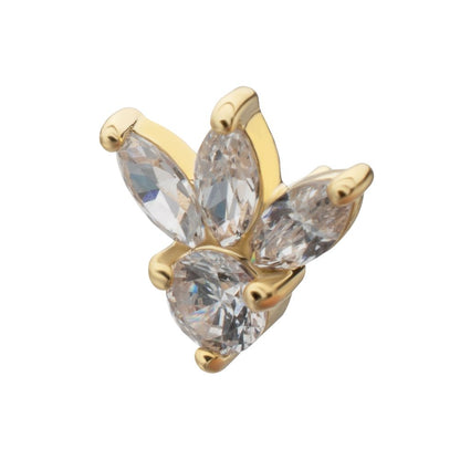 14Kt Yellow Gold M0.8 Internally Threaded Triple Marquise Cluster Fan Top with Round Gem