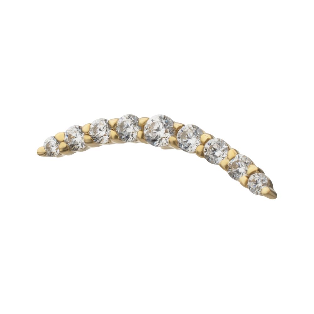 14Kt Yellow Gold M0.8 Internally Threaded Curved 9-Gem Bar Top
