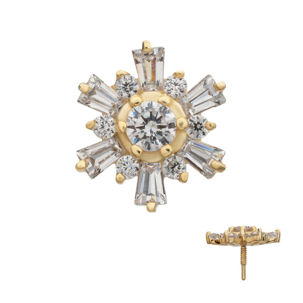 14Kt Yellow Gold M0.8 Internally Threaded Radiant Flare Cluster Top