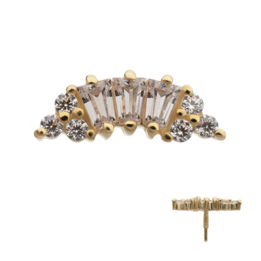 14Kt Yellow Gold M0.8 Internally Threaded Crown Baguette Cluster Top