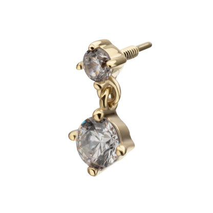 14Kt Yellow Gold M0.8 Internally Threaded Double 4-Prong Gem Dangle Top