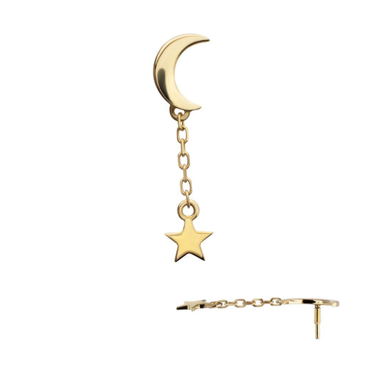 14Kt Yellow Gold M0.8 Internally Threaded Crescent Moon Top with Dangle Star