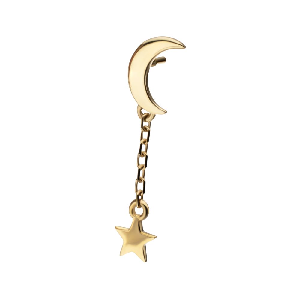 14Kt Yellow Gold M0.8 Internally Threaded Crescent Moon Top with Dangle Star