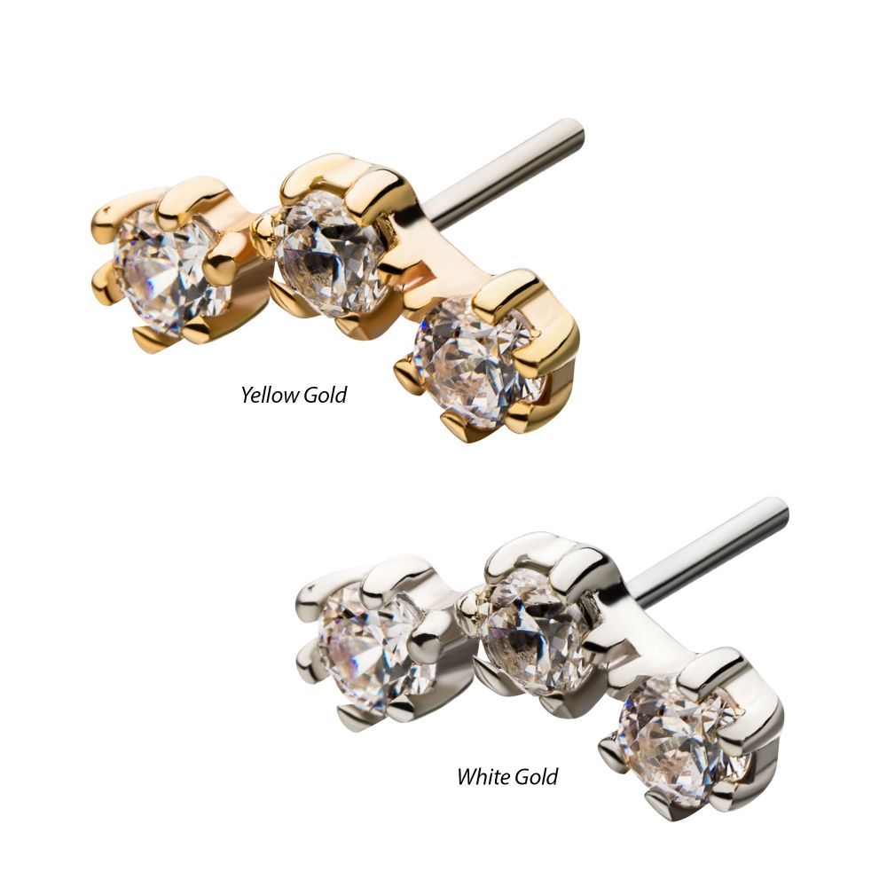 14Kt Gold Threadless 6 Pronged Round CZ Trinity Top