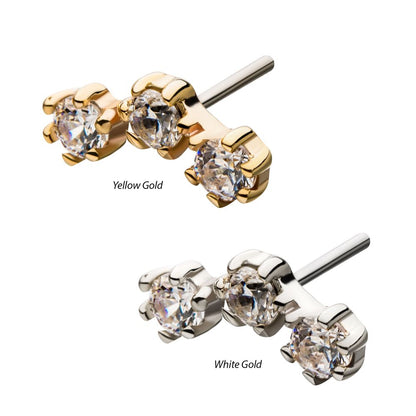 14Kt Gold Threadless 6 Pronged Round CZ Trinity Top