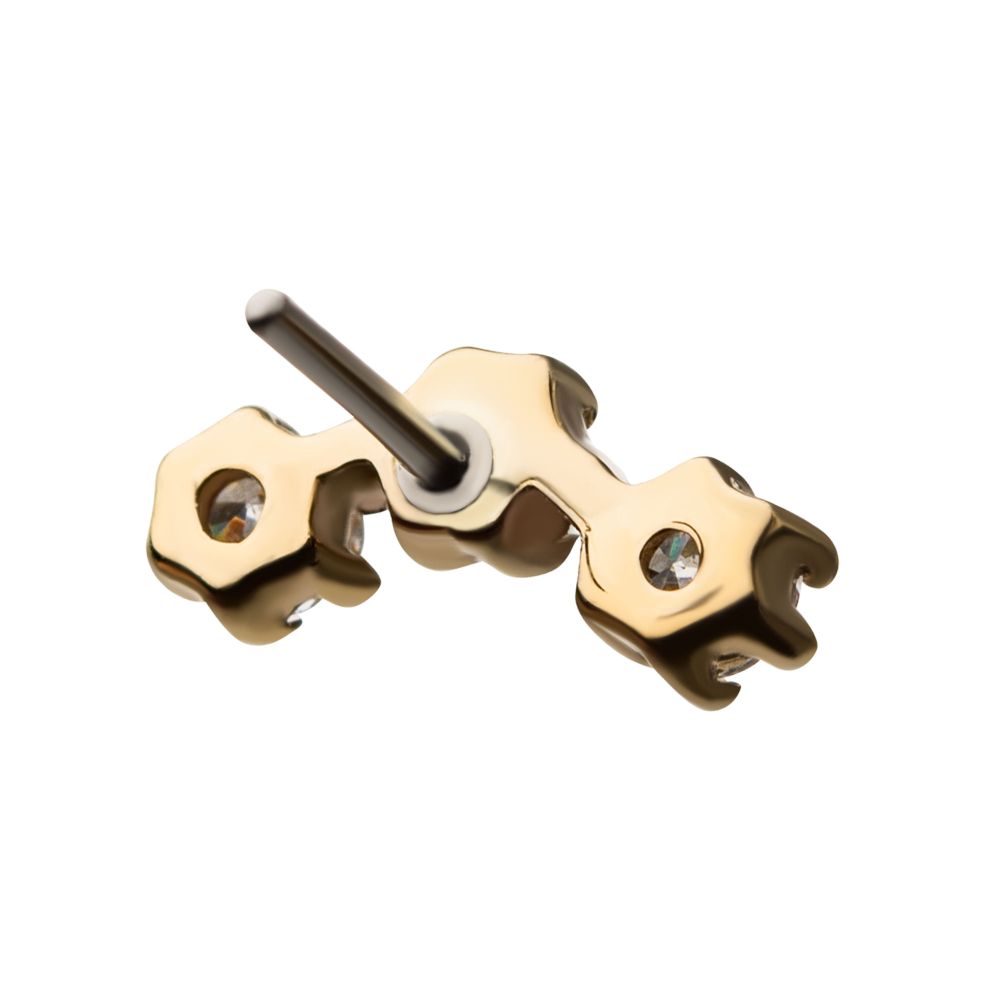 14Kt Gold Threadless 6 Pronged Round CZ Trinity Top