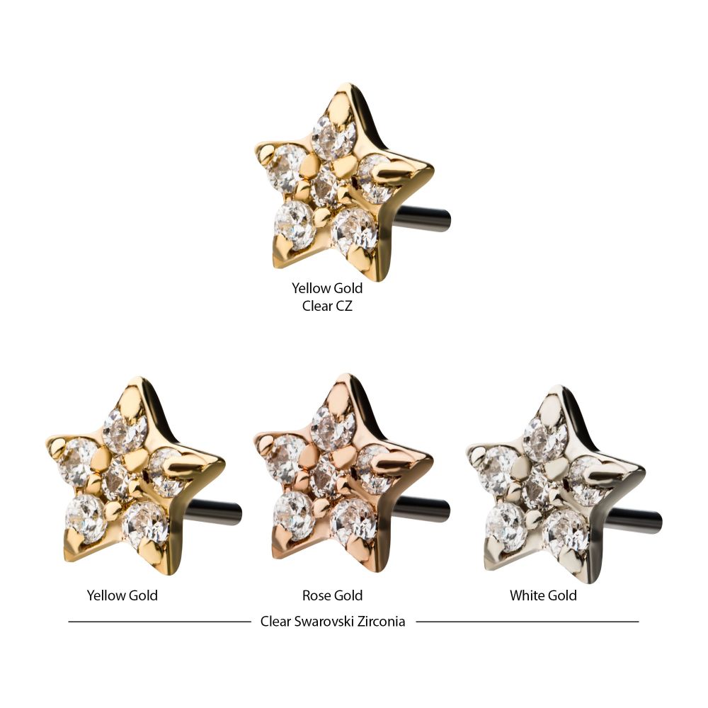 14kt Gold Threadless Multi-Clear CZ Star Top