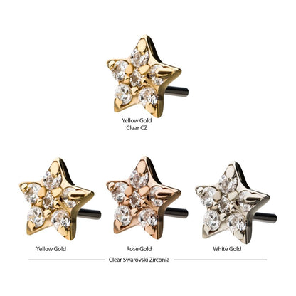 14kt Gold Threadless Multi-Clear CZ Star Top