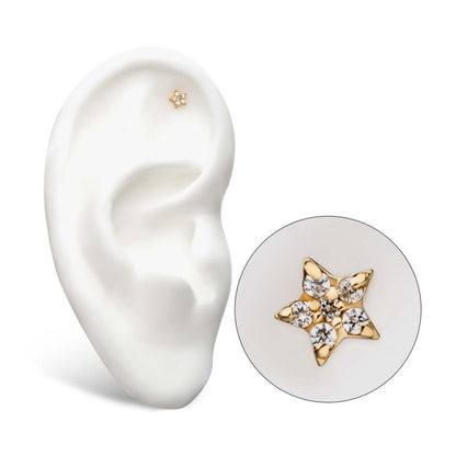14kt Gold Threadless Multi-Clear CZ Star Top