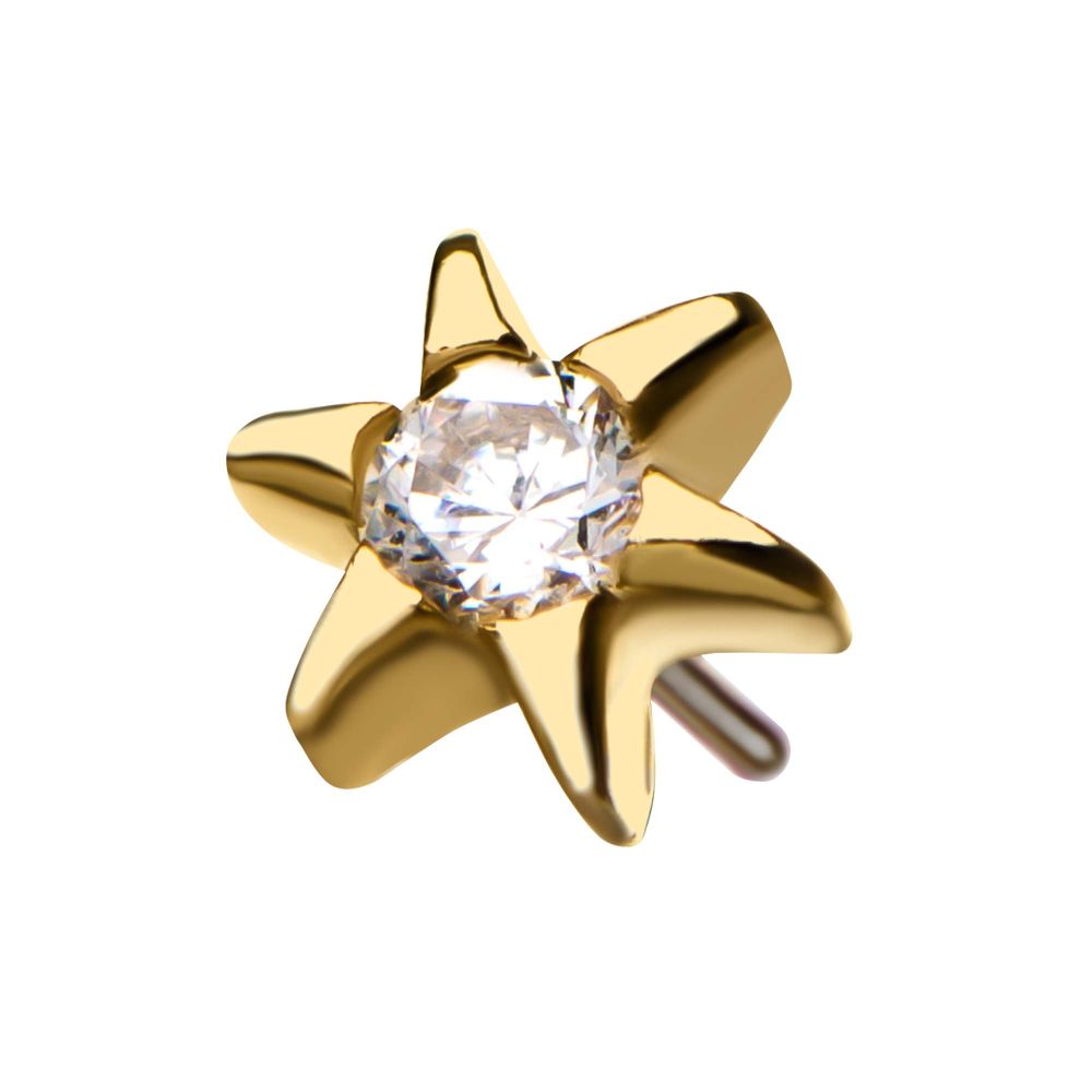 14kt Yellow Gold Threadless Round Clear CZ Star Top