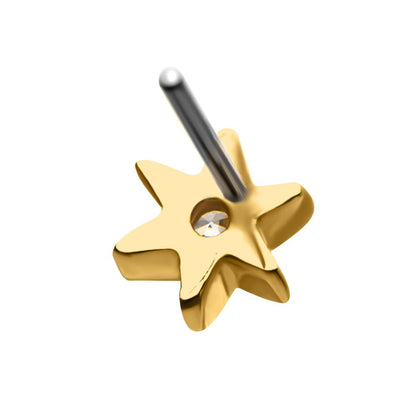 14kt Yellow Gold Threadless Round Clear CZ Star Top