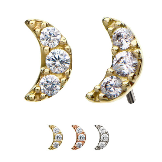 14kt Gold Threadless with 1.5mm 3-Prong Set Clear CZ Crescent Moon Top