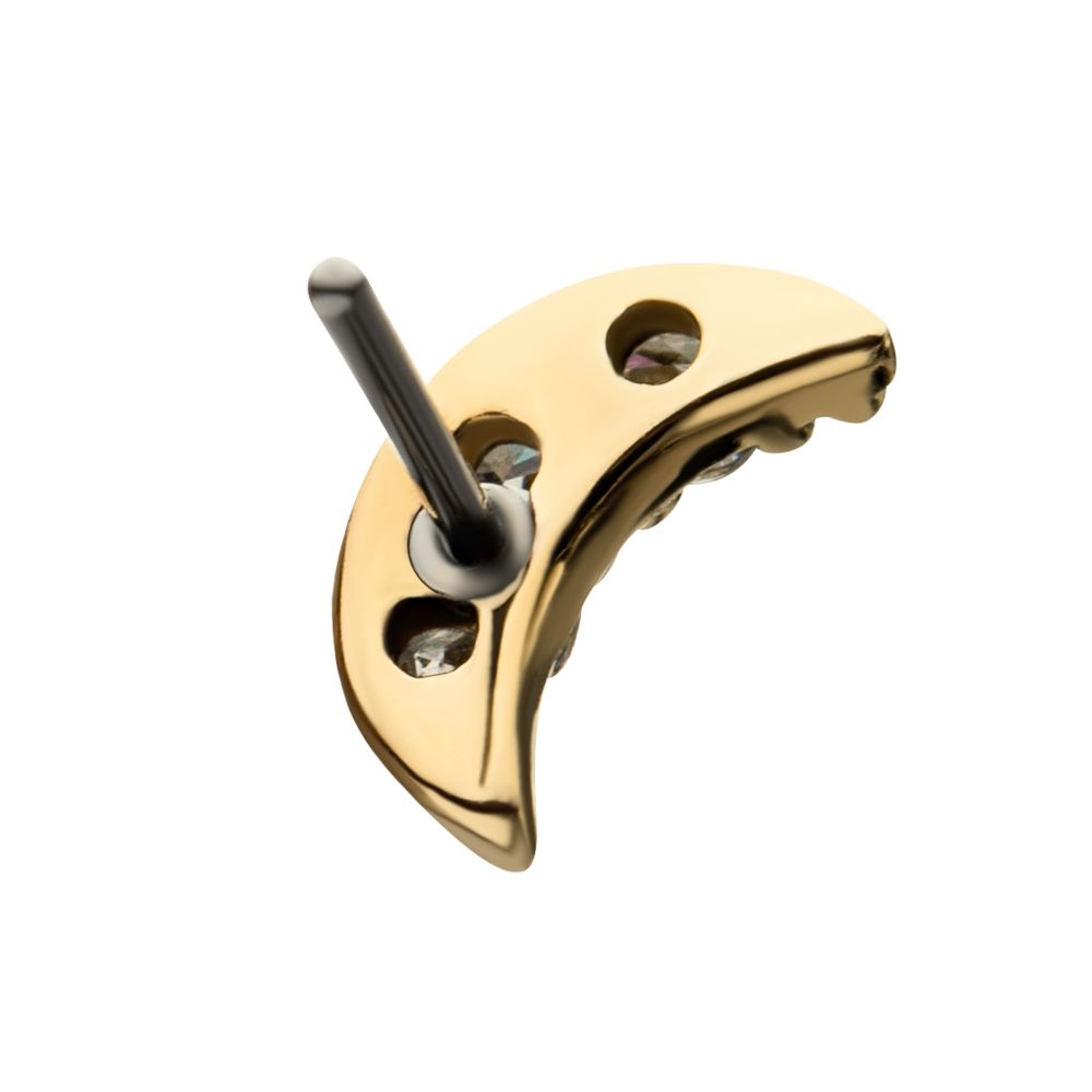 14kt Gold Threadless with 1.5mm 3-Prong Set Clear CZ Crescent Moon Top