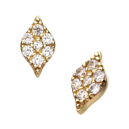 14kt Yellow Gold Threadless Prong Set Multi-Clear CZ Rhombus Shape Top