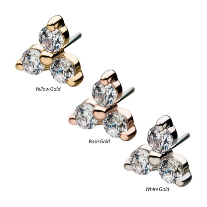 14Kt Yellow Gold Threadless Pronged Round Opal/CZ Trinity Top