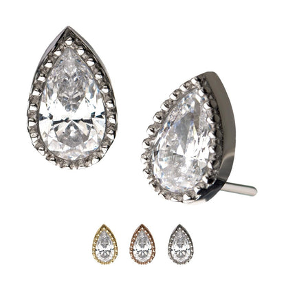 14kt Gold Threadless with Clear CZ Pear-Shaped Top
