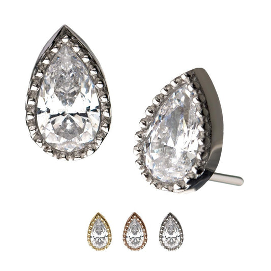 14kt Gold Threadless with Clear CZ Pear-Shaped Top