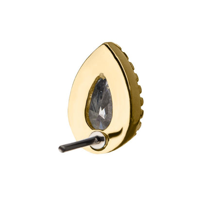 14kt Gold Threadless with Clear CZ Pear-Shaped Top