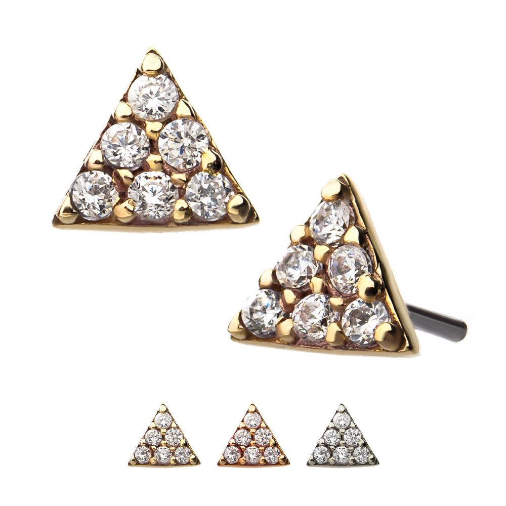 14kt Gold Threadless with Prong Set Multi-Clear CZ Triangle Shape Top