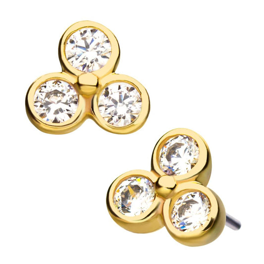 14Kt Yellow Gold Threadless Bezel Round CZ Trinity Top