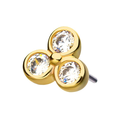 14Kt Yellow Gold Threadless Bezel Round CZ Trinity Top