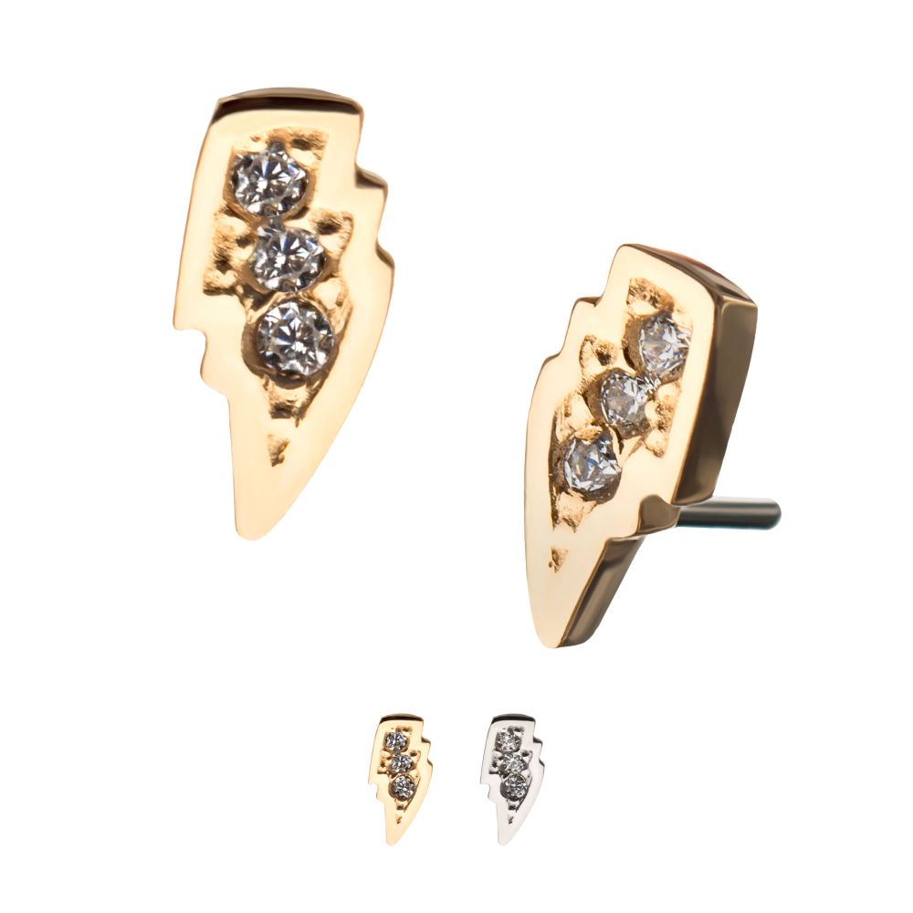 14kt Gold Threadless with Clear Gem Lightning Bolt Top
