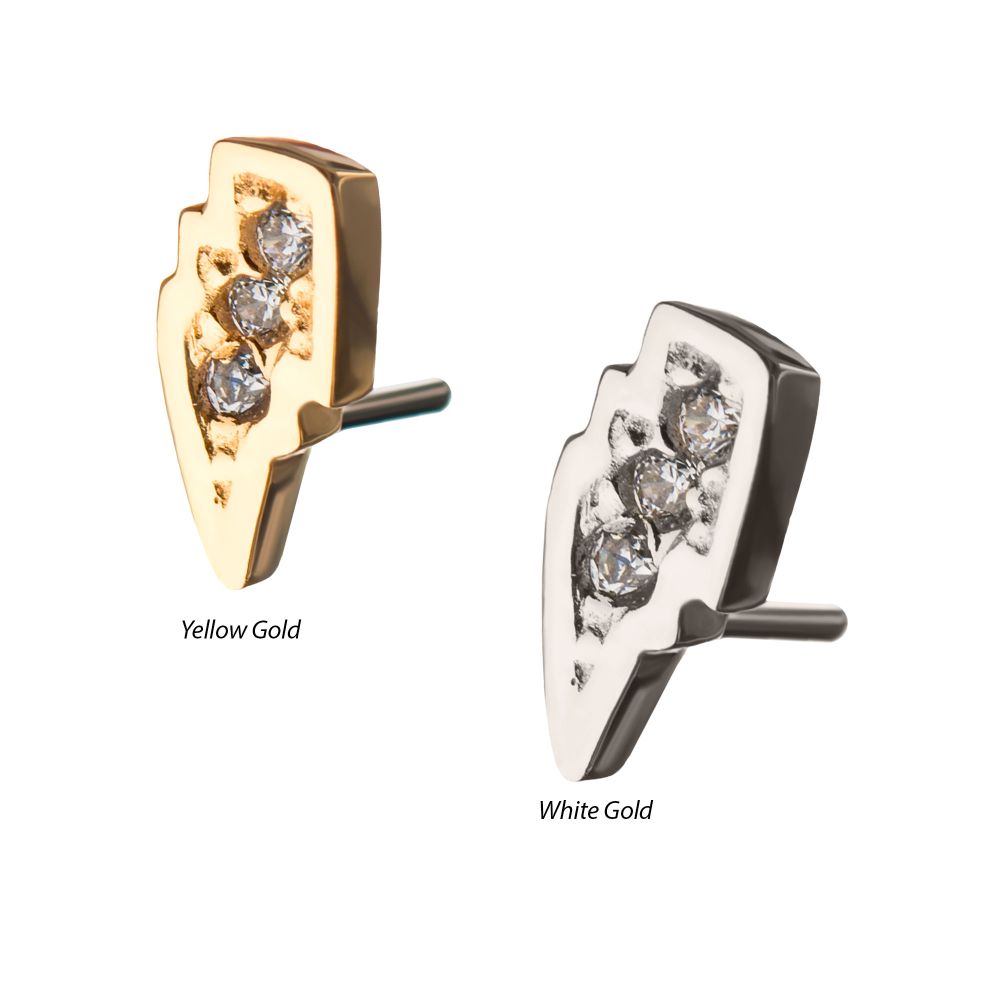 14kt Gold Threadless with Clear Gem Lightning Bolt Top