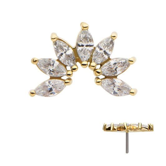 14Kt Yellow Gold Threadless Pronged Marquise CZ Fan Shape Cluster Top
